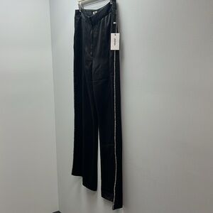 Jason Wu Black Satin Crystal Tuxedo Pants Wide Leg Womens 8 Dress Glam New NWT